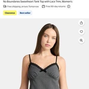 No Boundaries Sweetheart Tank Top with Lace Trim - Gray